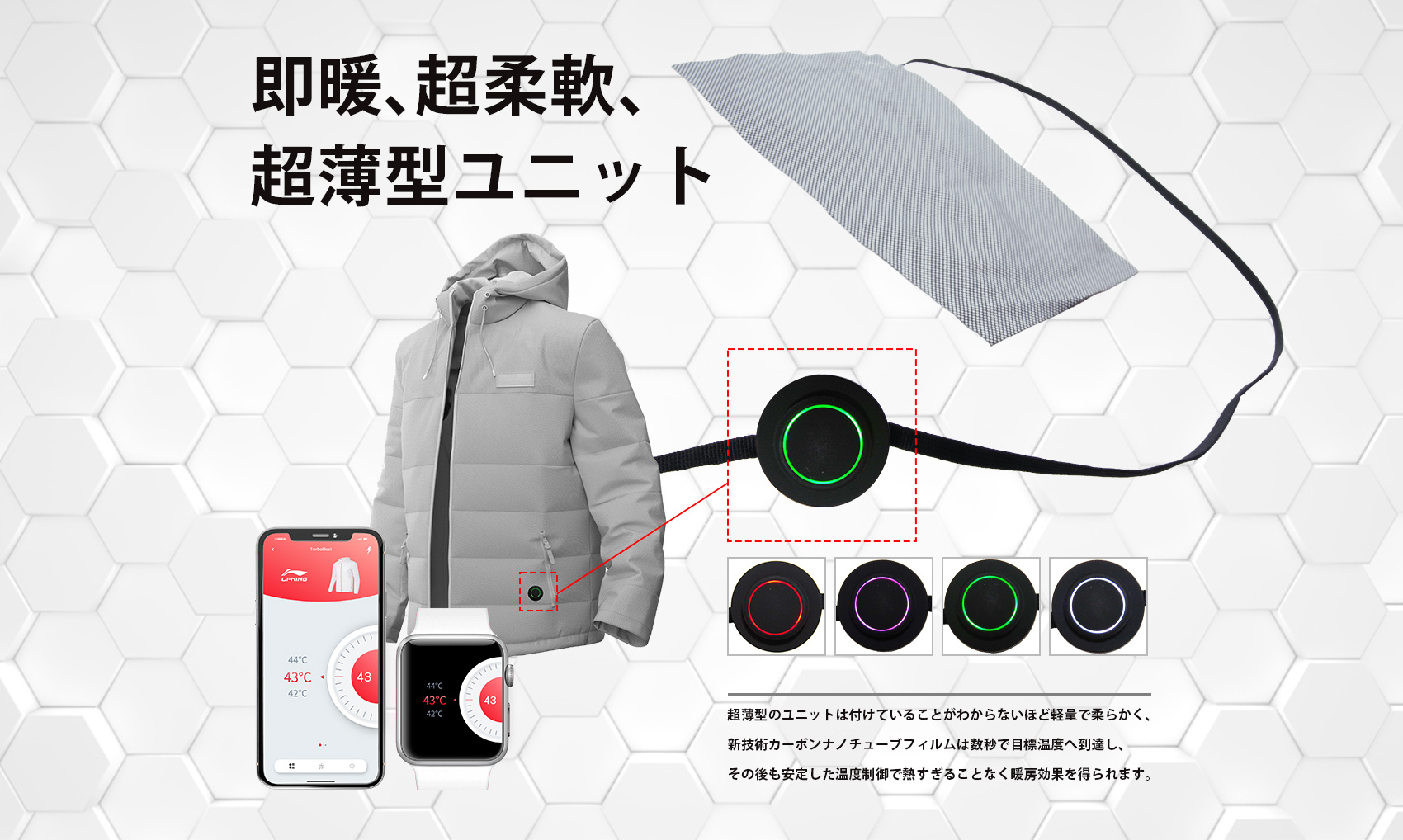 即暖、超柔軟、 超薄型ユニット