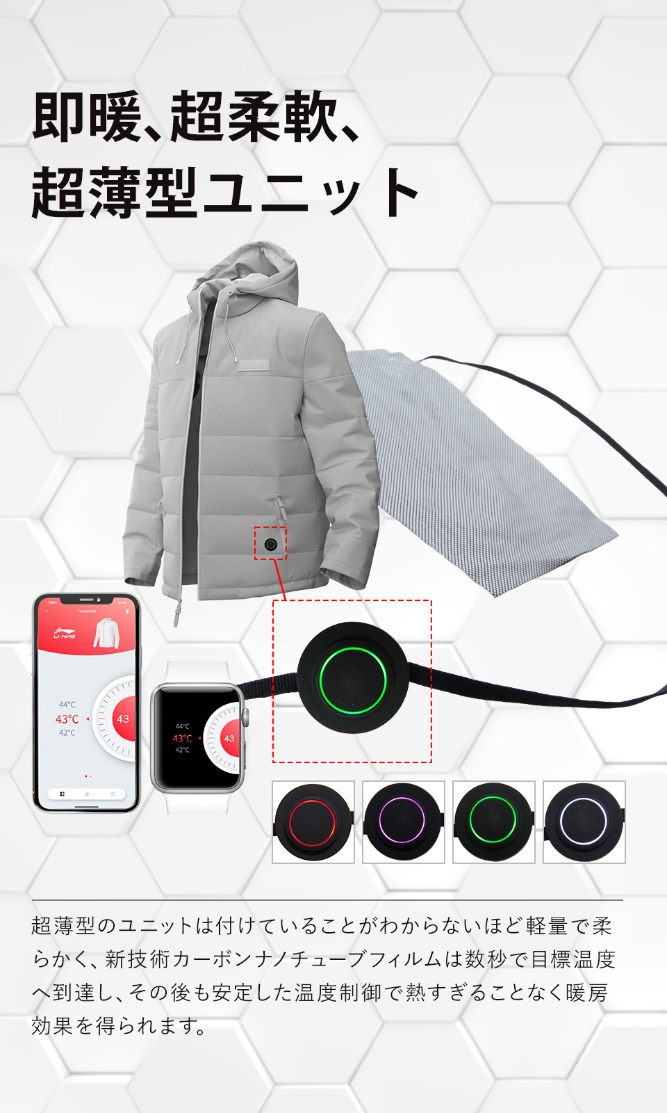 即暖、超柔軟、 超薄型ユニット